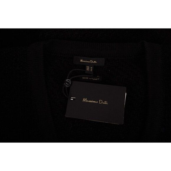 Massimo Dutti Womens Knit Mini Dress bouclé Gold Buttons M Black 6637/624 NWT - Picture 6 of 6